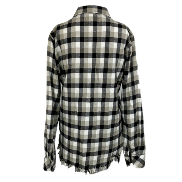 Current Elliot Shirt Womens Sz S Black Beige Plaid Flannel Fringe Button Up - Picture 4 of 9
